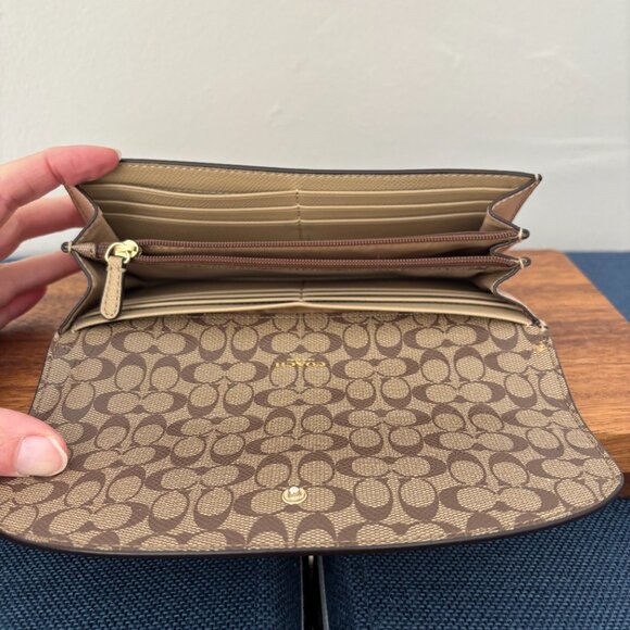 Coach Tan Crossgrain Leather Brown Signature Pop Envelope Wallet - Picture 8 of 16